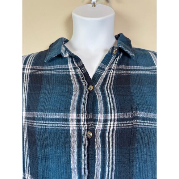 Rustic Grunge Plaid Button Down Shirt Women's Plus Size 2XL Flannel Cabin Core - Picture 3 of 11